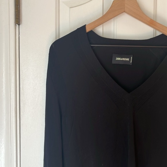 Zadig & Voltaire | Black V-Neck Knit Top Size Large Classic Timeless Size Large - Picture 3 of 8
